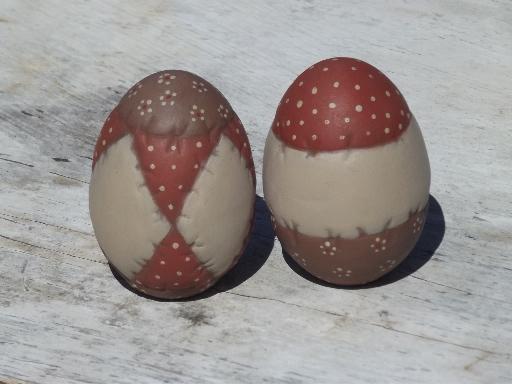 photo of handmade ceramic Easter eggs, retro 70s 80s country quilt patchwork #5