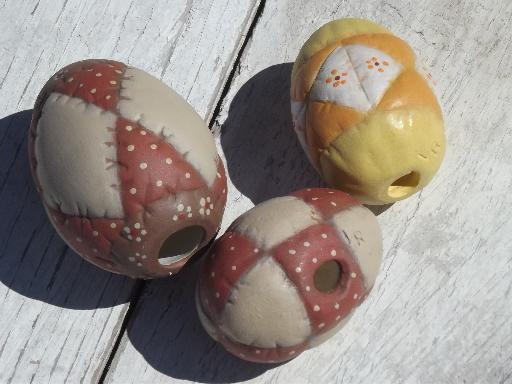 photo of handmade ceramic Easter eggs, retro 70s 80s country quilt patchwork #7