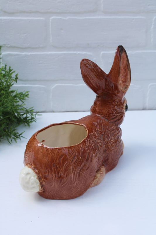 photo of handmade ceramic bunny rabbit planter, Sun City California pottery vintage Easter spring decor #4