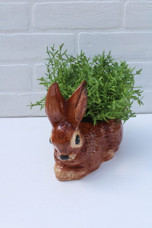 photo of handmade ceramic bunny rabbit planter, Sun City California pottery vintage Easter spring decor #5