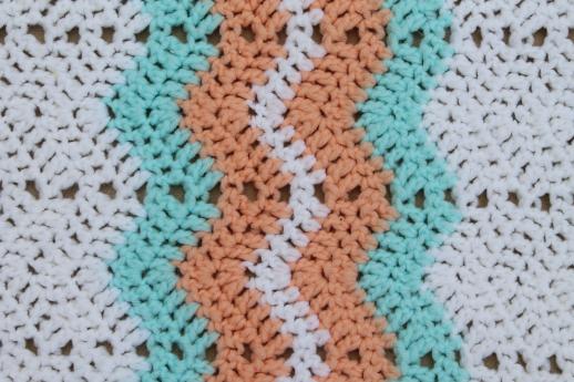 photo of handmade crochet baby blanket afghan, striped chevrons in coral & mint green #2