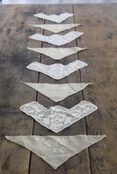 catalog photo of handmade crochet cotton lace corners, triangle insertion or trim for napkins or hankies