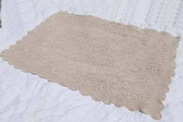 catalog photo of handmade crochet lace bedspread, shabby chic vintage cotton coverlet in antique ecru color