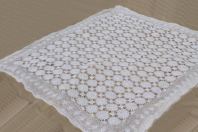 photo of handmade crochet lace bedspread, shabby chic vintage cotton coverlet w/ lacy spider web motifs #1