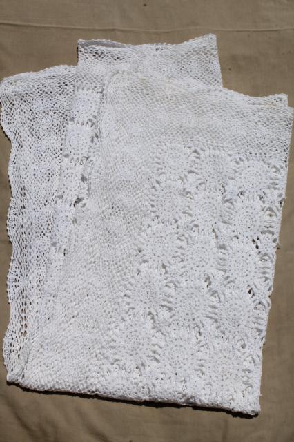 photo of handmade crochet lace bedspread, shabby chic vintage cotton coverlet w/ lacy spider web motifs #8