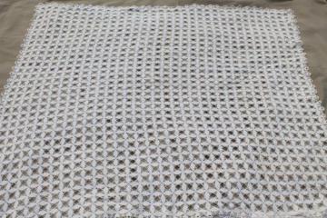 catalog photo of handmade crochet lace tablecloth, 1940s vintage star pattern cotton thread crochet cloth