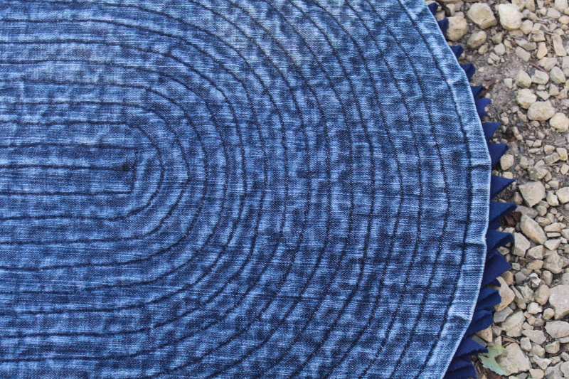 photo of handmade folk art rug, denim w/ poly fabric shag texture, tweed neutral colors & navy blue  #4