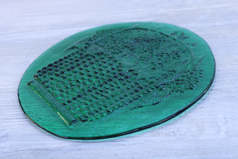 photo of handmade glass suncatcher, teal green pressed glass plate, Nantucket basket of flowers #3