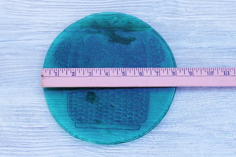 photo of handmade glass suncatcher, teal green pressed glass plate, Nantucket basket of flowers #4