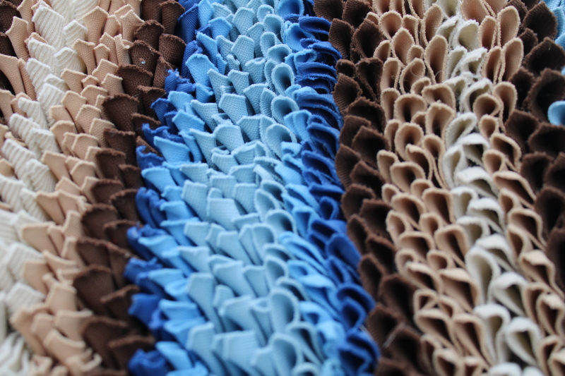 photo of handmade hippie vintage throw rug, sawtooth shag texture rag rug upcycled fabric shades of blue  #4