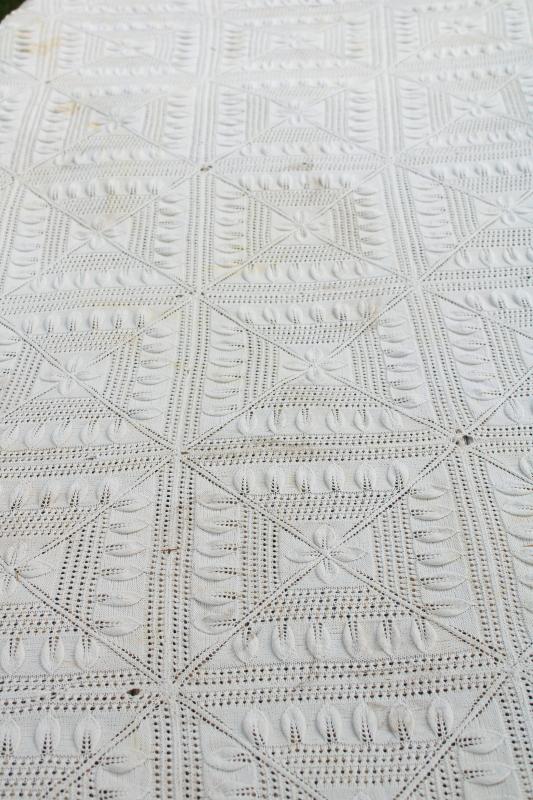 photo of handmade knit lace bedspread, vintage coverlet, knitted lace counterpane #1