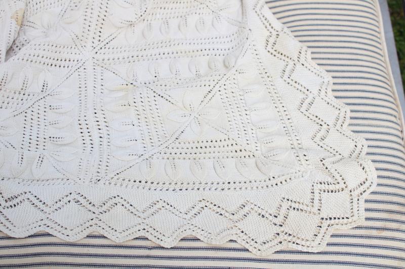 photo of handmade knit lace bedspread, vintage coverlet, knitted lace counterpane #3