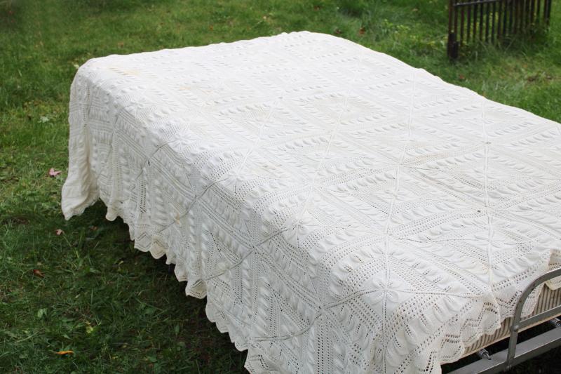 photo of handmade knit lace bedspread, vintage coverlet, knitted lace counterpane #12