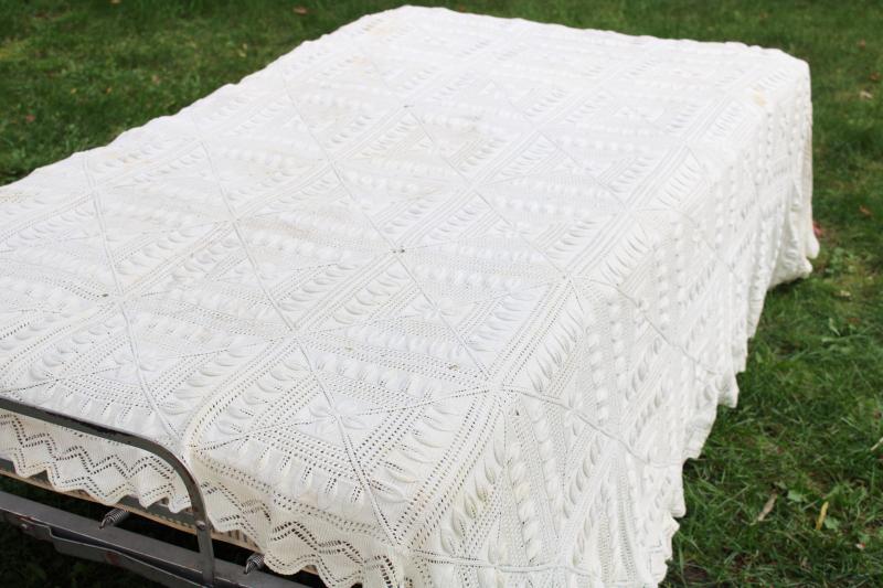 photo of handmade knit lace bedspread, vintage coverlet, knitted lace counterpane #13