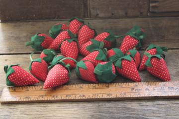 catalog photo of handmade primitive cottage strawberries bowl fillers, soft stuffed red & white dotted cotton fabric berries