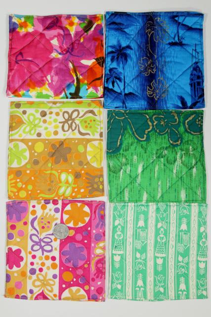 photo of handmade quilted square hot mat pads or pot holders, bright print cotton fabric #4