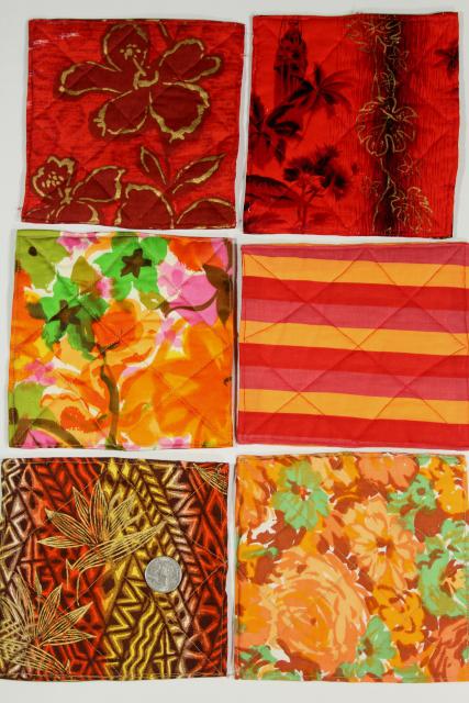 photo of handmade quilted square hot mat pads or pot holders, bright print cotton fabric #6