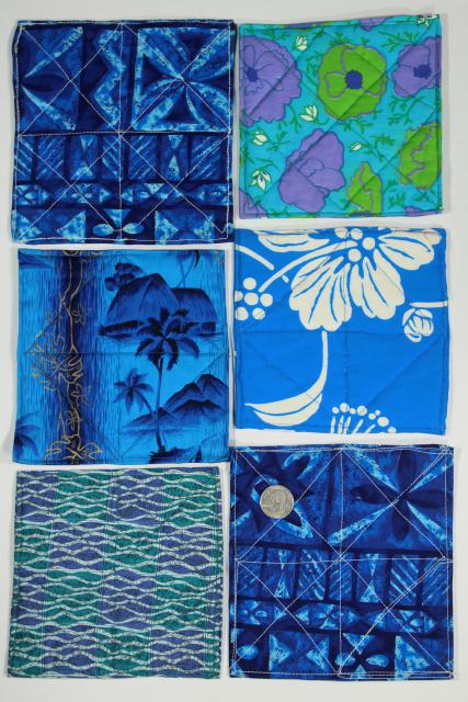 photo of handmade quilted square hot mat pads or pot holders, bright print cotton fabric #8