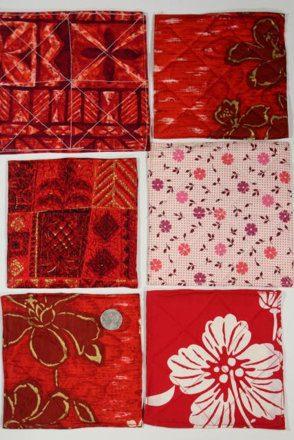 photo of handmade quilted square hot mat pads or pot holders, bright print cotton fabric #9