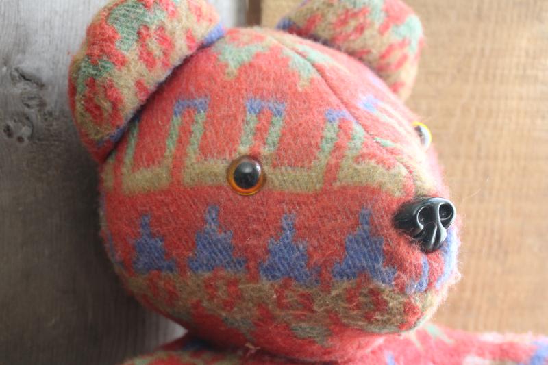 photo of handmade teddy bear, large stuffed animal made from vintage camp blanket #2