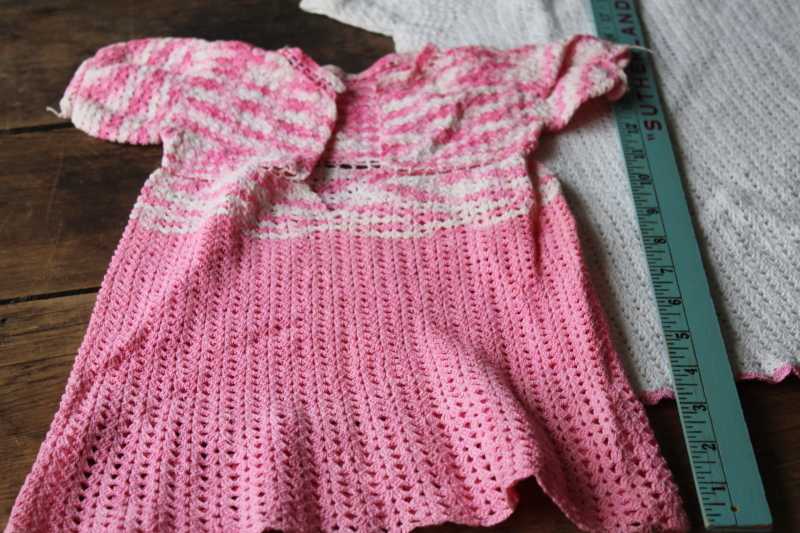 photo of handmade vintage baby girl dresses, cotton thread crochet yellow, pink, white doll dresses #5