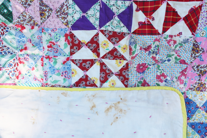 photo of handmade vintage bow tie patchwork quilt colorful cotton prints & feedsack fabric #11