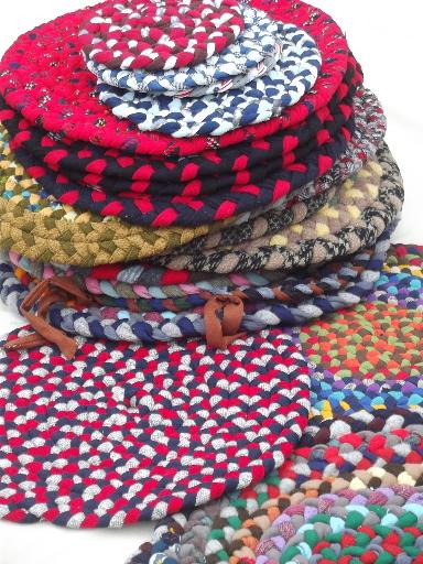 photo of handmade vintage braided rug chair seats & table mats, lot of 23 small rugs #1