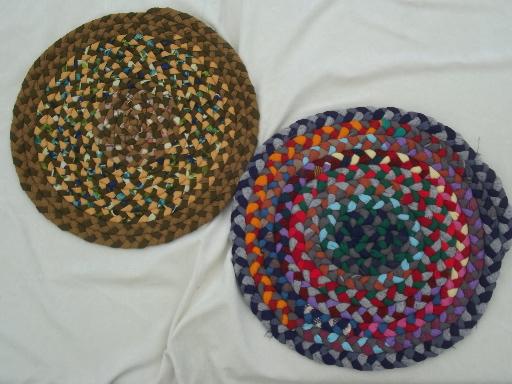 photo of handmade vintage braided rug chair seats & table mats, lot of 23 small rugs #12