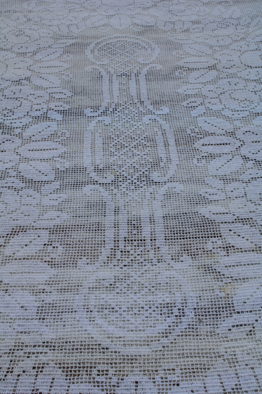 photo of handmade vintage cotton crochet lace tablecloth, large oval 110 x 80 needs soaking  #5