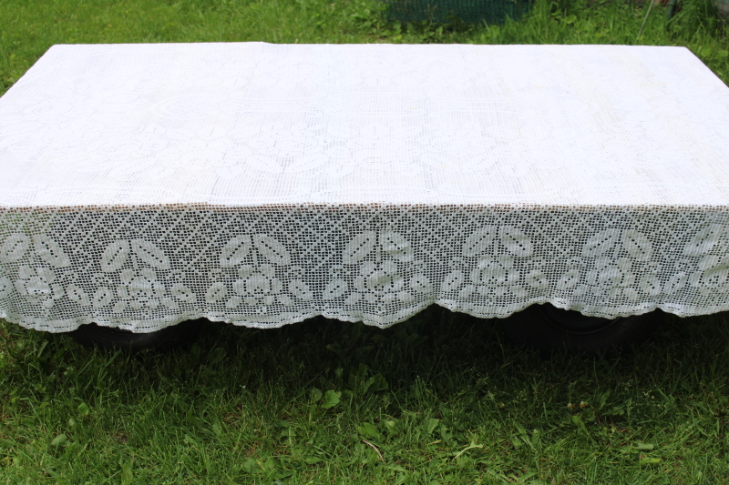 photo of handmade vintage cotton crochet lace tablecloth, large oval 110 x 80 needs soaking  #7
