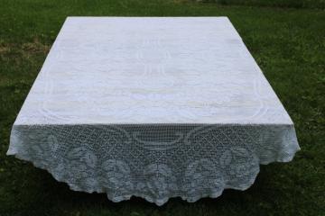catalog photo of handmade vintage cotton crochet lace tablecloth, large oval 110 x 80 needs soaking 