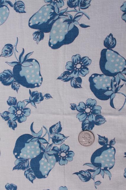 photo of handmade vintage cotton feedsack print kitchen tablecloth, blue & white strawberry print #4