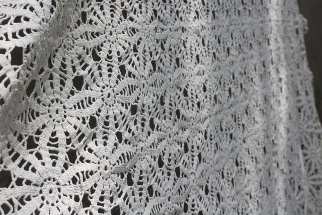 photo of handmade vintage crochet lace bedspread, lacy spider web creamy white cotton spread #2