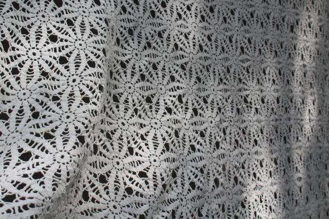 photo of handmade vintage crochet lace bedspread, lacy spider web creamy white cotton spread #3