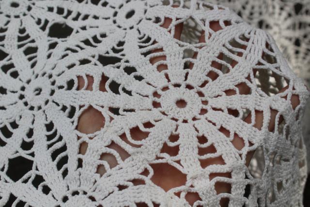 photo of handmade vintage crochet lace bedspread, lacy spider web creamy white cotton spread #4