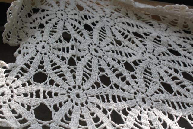 photo of handmade vintage crochet lace bedspread, lacy spider web creamy white cotton spread #5