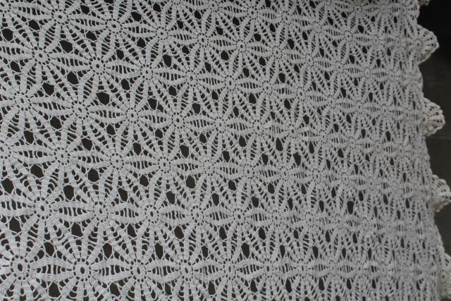 photo of handmade vintage crochet lace bedspread, lacy spider web creamy white cotton spread #6