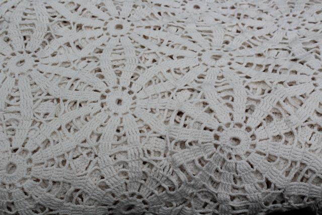 photo of handmade vintage crochet lace bedspread, lacy spider web creamy white cotton spread #7