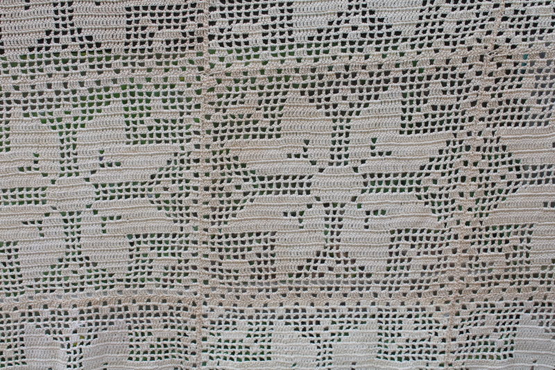 photo of handmade vintage crochet lace curtain or tablecloth, quilt star blocks pattern country cottagecore  #2