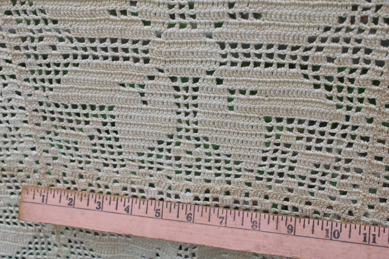 photo of handmade vintage crochet lace curtain or tablecloth, quilt star blocks pattern country cottagecore  #3