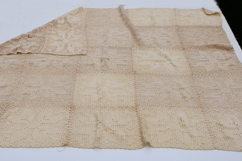 photo of handmade vintage crochet lace curtain or tablecloth, quilt star blocks pattern country cottagecore  #4