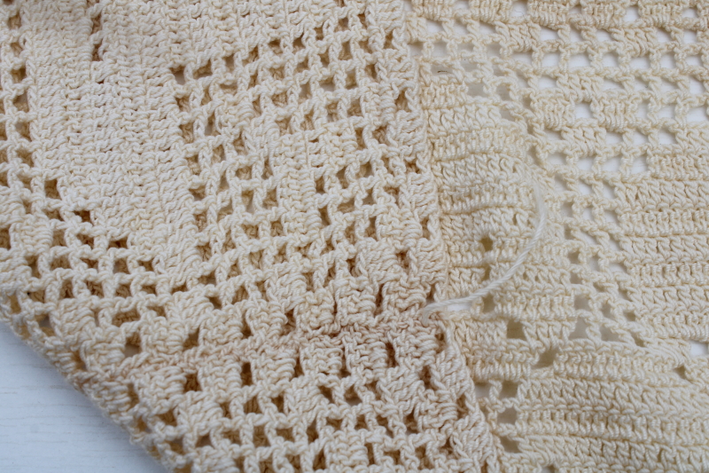 photo of handmade vintage crochet lace curtain or tablecloth, quilt star blocks pattern country cottagecore  #5