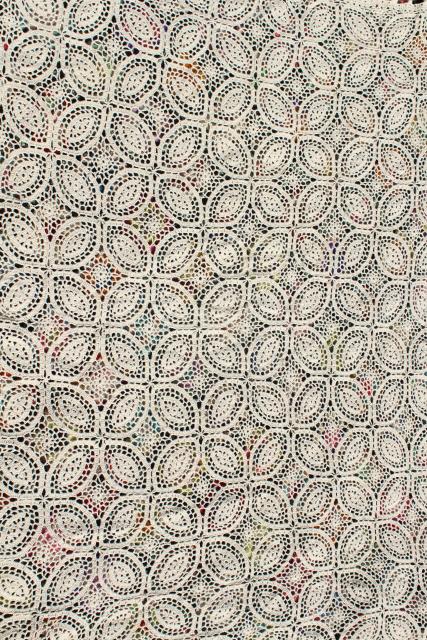 photo of handmade vintage crochet lace table cover, tablecloth or lacy throw, heavy fringed cotton lace #4
