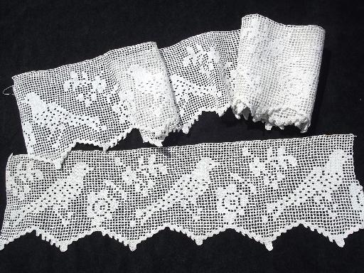 photo of handmade vintage wide lace sewing trim or shelf edging, crochet doves border #1