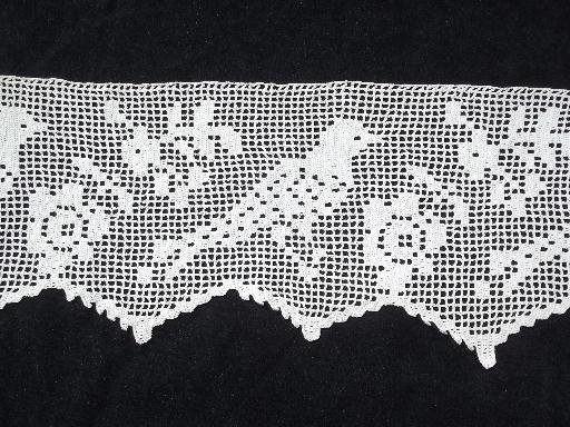 photo of handmade vintage wide lace sewing trim or shelf edging, crochet doves border #2