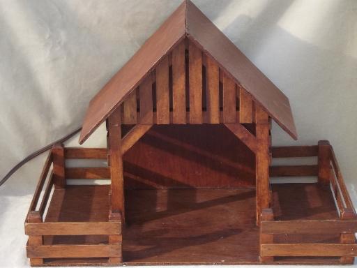 photo of handmade wood stable and yard for vintage Nativity Christmas creche #2