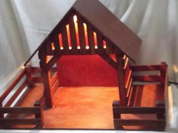 catalog photo of handmade wood stable and yard for vintage Nativity Christmas creche