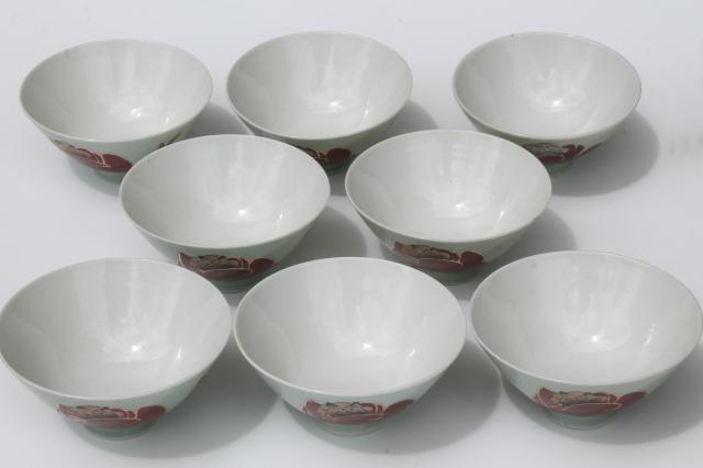 photo of hand-painted Daruma rice bowls, vintage Japan porcelain dishes set #10