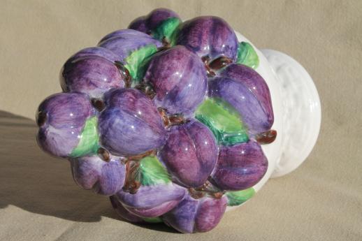 photo of hand-painted Italian ceramic tabletop topiary fruit, a pyramid of purple plums #3