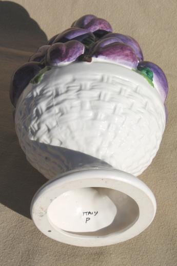 photo of hand-painted Italian ceramic tabletop topiary fruit, a pyramid of purple plums #4